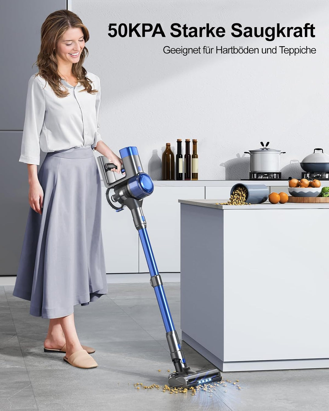 BuTure VAC Akku Staubsauger 600 W 50KPA Saugleistung, bis zu 60 Minuten Laufzeit, mit LED-Touchdispl