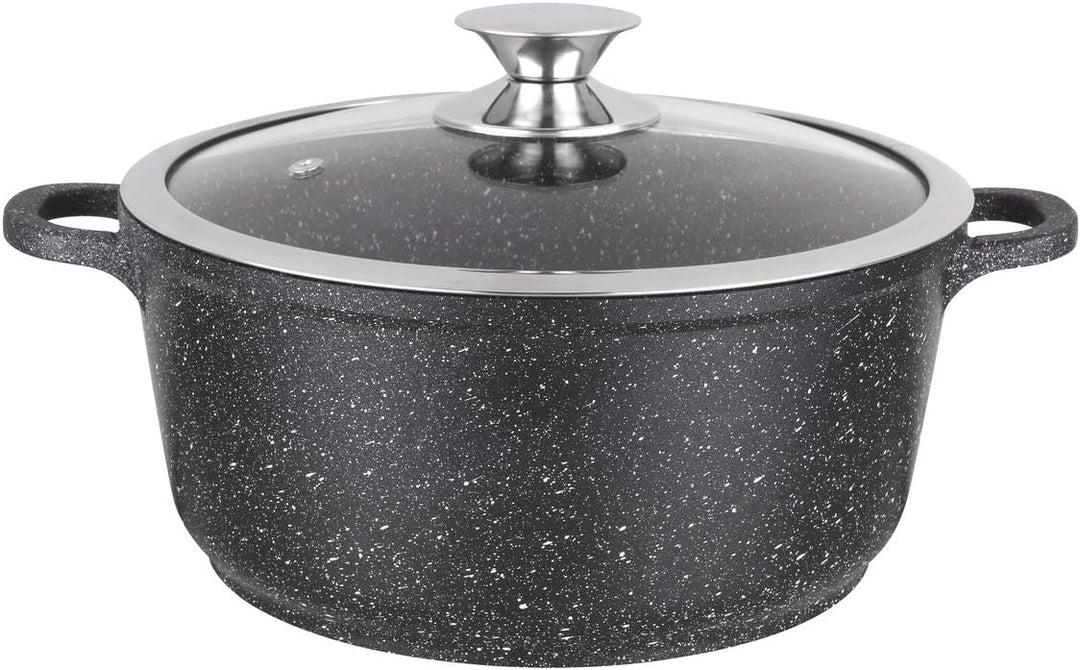 Kamberg – 0008032 – Kochtopf 24 cm – Aluminiumguss – Beschichtung in Steinoptik – Mit Glasdeckel – F