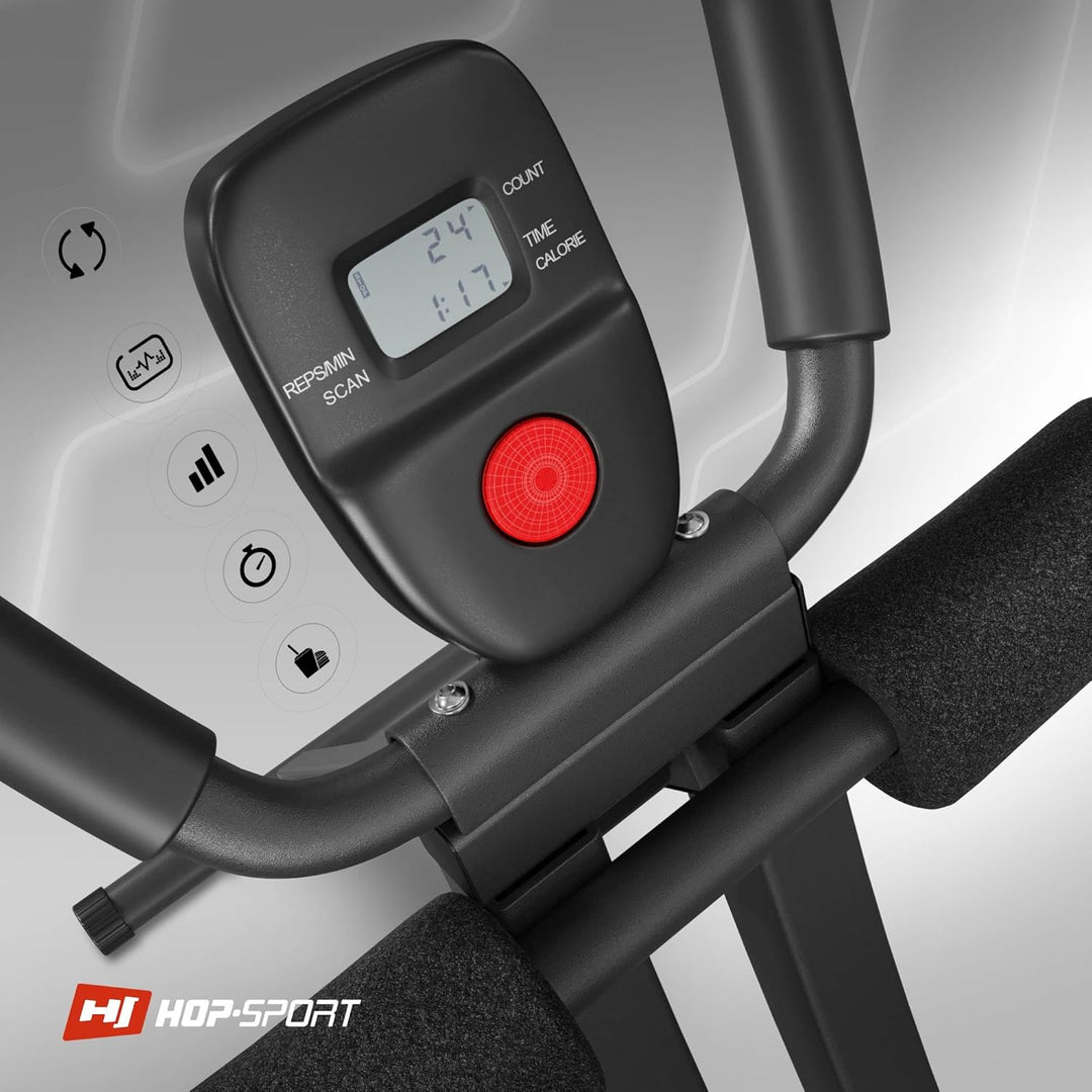 Hop-Sport Rückentrainer &amp; Bauchtrainer Klappbar, 4-stufige Höhenverstellung, Boarddisplay, Fitnessge