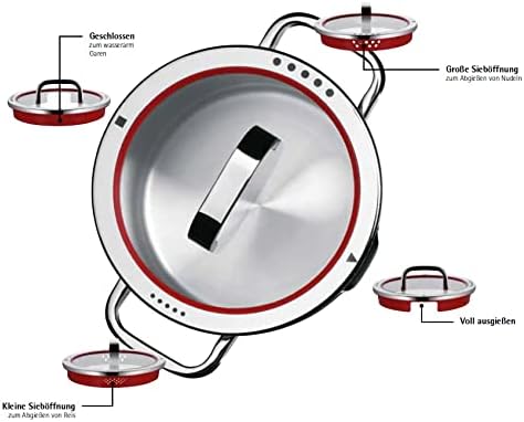 WMF Function 4 Topfdeckel 24 cm, Glasdeckel mit 4 Abgiessfunktionen, Glas, Silikon, Cromargan Edelst