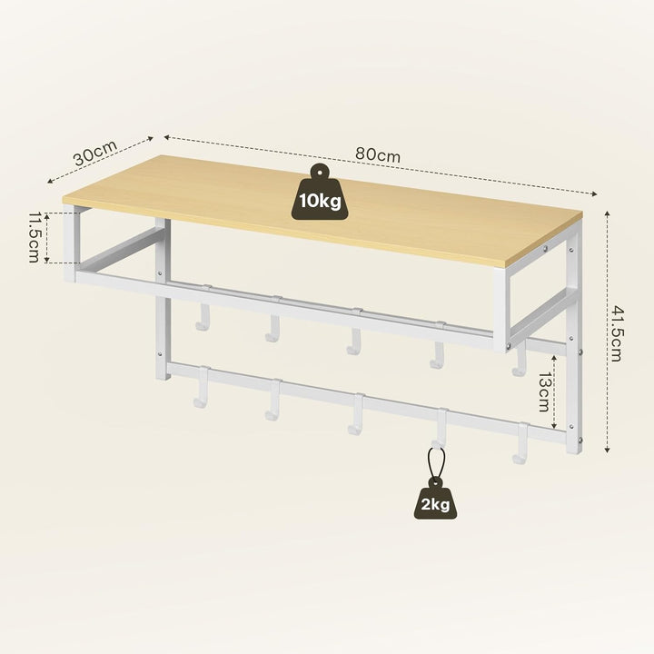 eSituro Wandgarderobe mit Ablage, Kleiderständer Wand mit Kleiderstange 10 Haken, Garderobe Wandmont