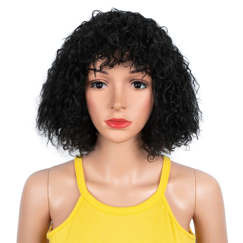 DÉBUT kurze lockige Perücke Ombre Perücke mit Pony Curl Fringe menschenähnliche perücke für Frauen 1
