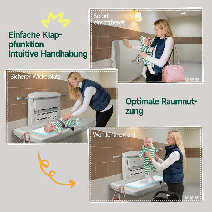 anydry Strapazierfähige Wickelstation zur Wandmontage, schwere Ausführung mit Sicherheitsgurten, zus