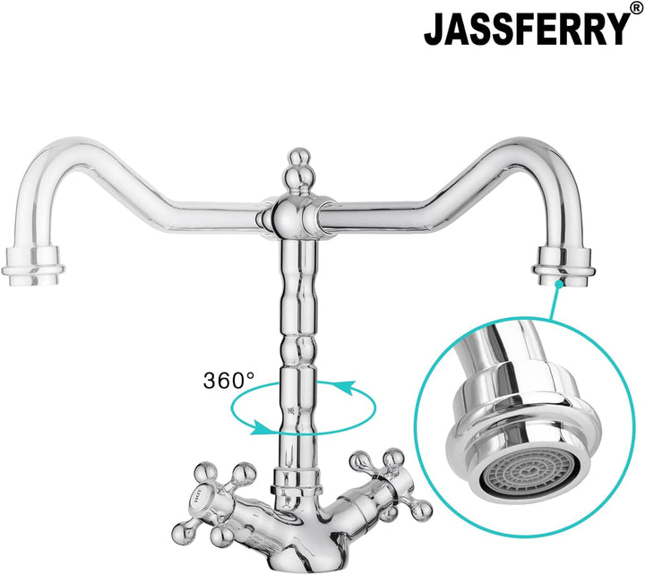 JASSFERRY Monoblock-Mischbatterie für die Küchenspüle, Vintage-Stil, schwenkbarer Auslauf, Flexibili
