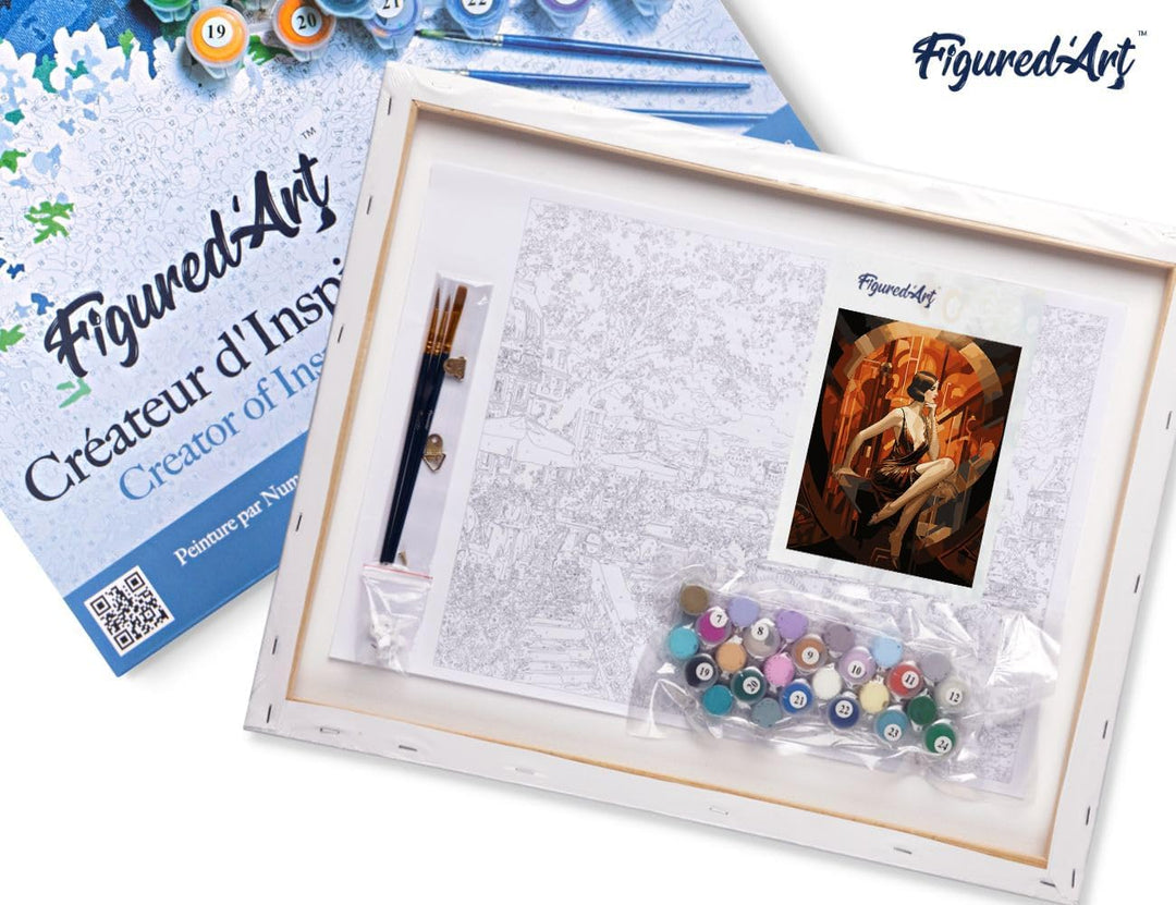 Figured'Art Malen Nach Zahlen Erwachsene Mit Rahmen Sitzende Art-Deco-Frau - Paint by Numbers Bastel