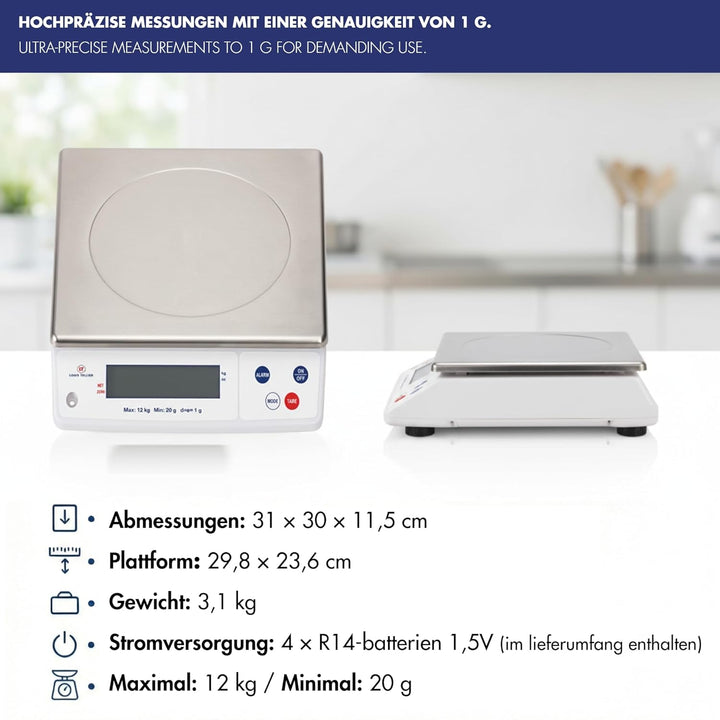 LOUIS TELLIER, Professionelle Elektronische Waage,12 kg, IP53, Genauigkeit 1 g, Abnehmbare Edelstahl