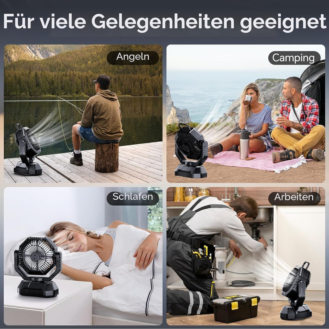 AJVV Camping Ventilator mit akku 20000mAh, Akku Ventilator mit Fernbedienung/LED Licht/270° Drehung,