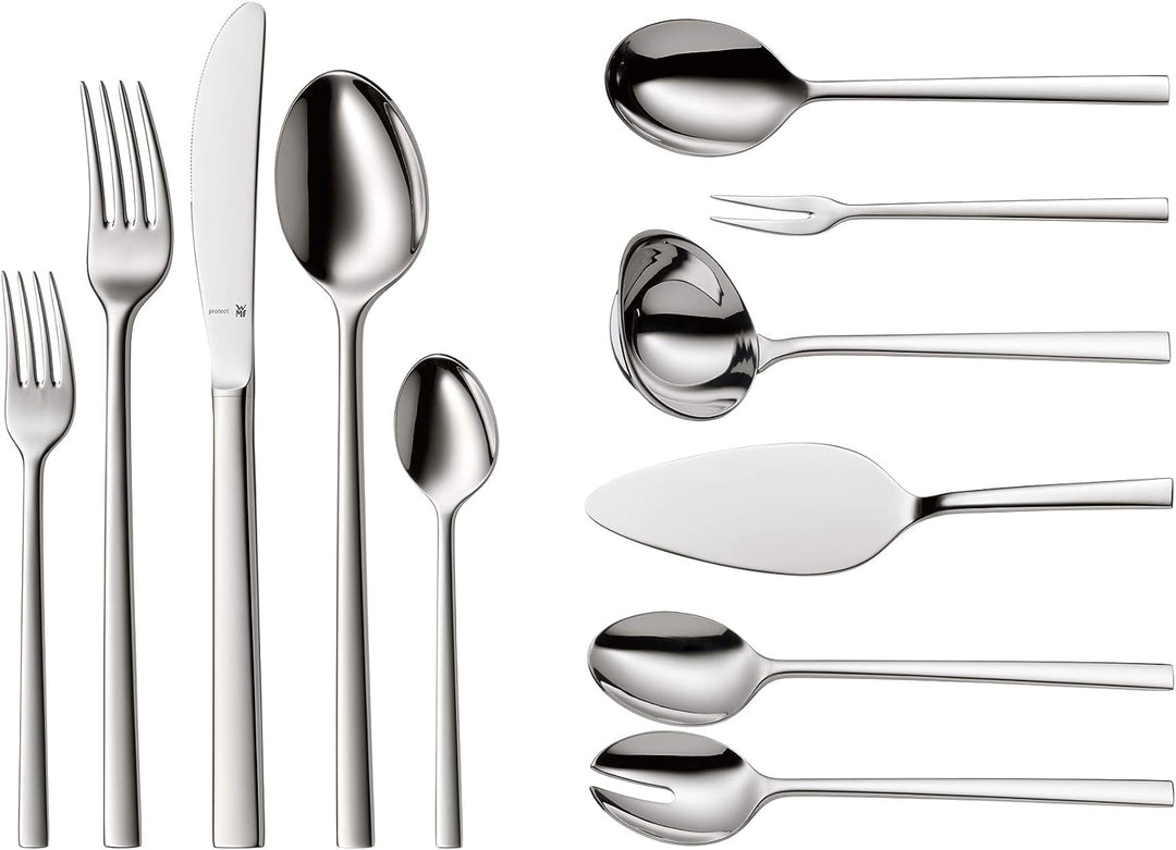 WMF Sonic Besteck Set 12 Personen, 66 teilig, 60 Teile mit Servierbesteck, Hohlheftmesser, Cromargan