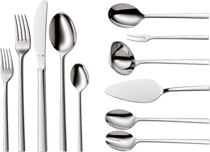 WMF Sonic Besteck Set 12 Personen, 66 teilig, 60 Teile mit Servierbesteck, Hohlheftmesser, Cromargan