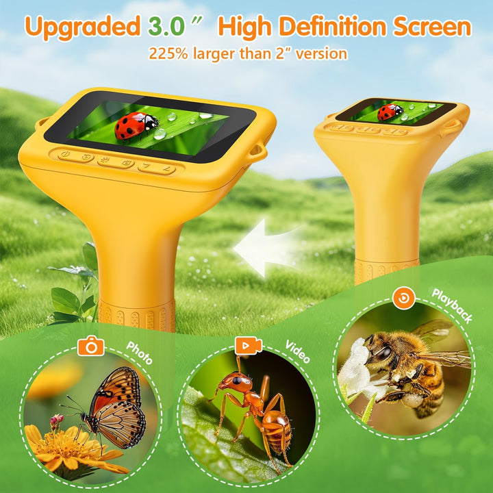 Mikroskop für Kinder, 1080P HD 3.0" IPS Bildschirm Taschenmikroskop, mit 8 LED Licht, 1000X Vergröss