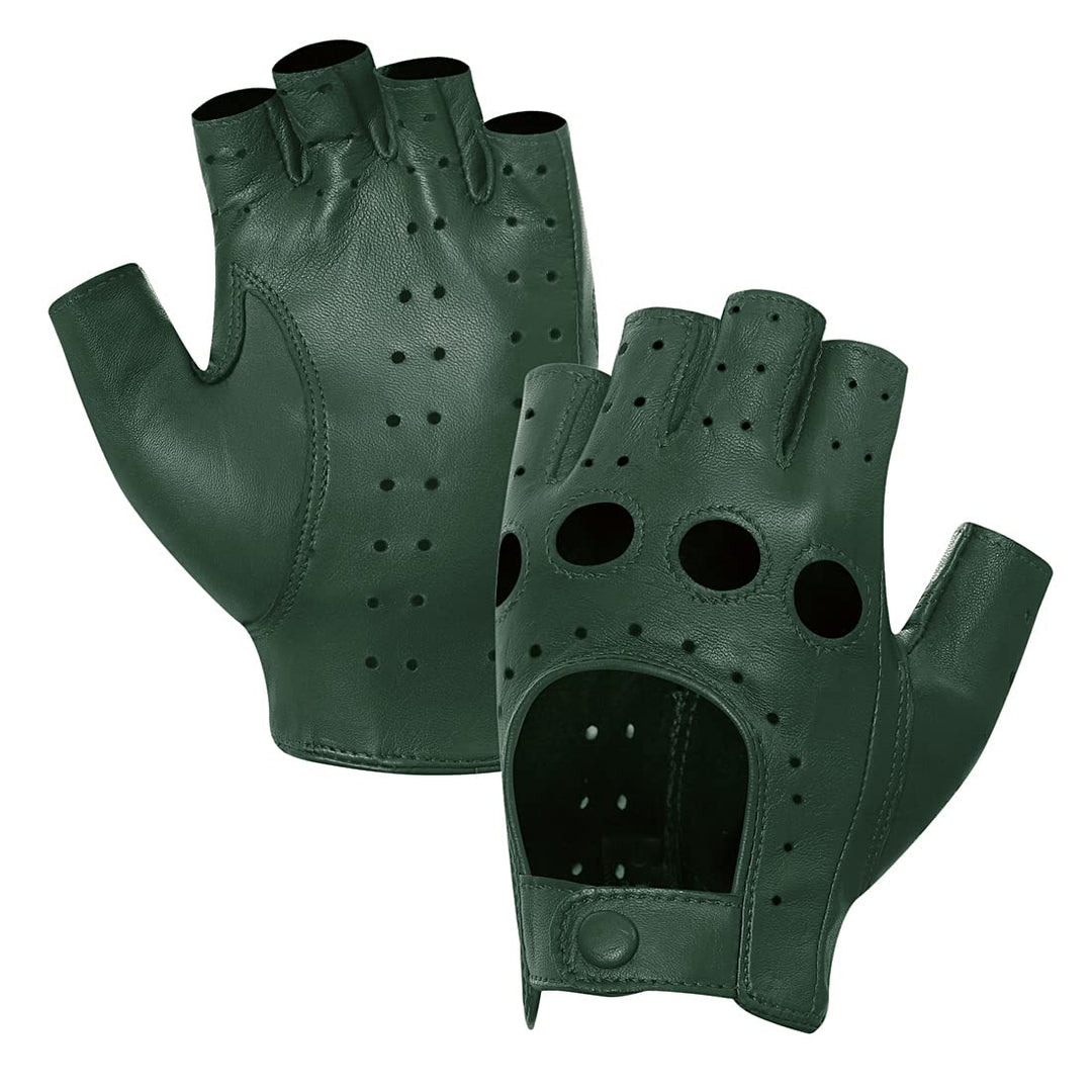 Harssidanzar Lady Fingerlose Lederhandschuhe Schaffell Single Line Half Finger GL012 L Jägergrün, L