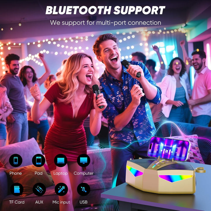 Karaoke-Maschine : Echter Tragbarer Lautsprecher mit 35W, 8-Stunden-Autonomie, 2 Aufladbare Drahtlos