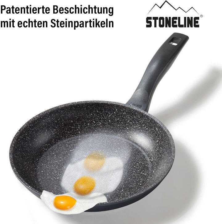 STONELINE Pfannenset 3 teilig, 16/20/24 cm, Antihaft beschichtete Pfanne mit echten Steinpartikeln,