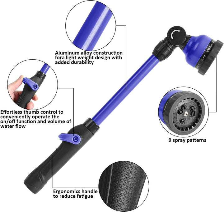 STYDDI Robuster Giessstab mit schwenkbarem Kopf, Gartenschlauchstab aus Metall mit Durchflussregelun