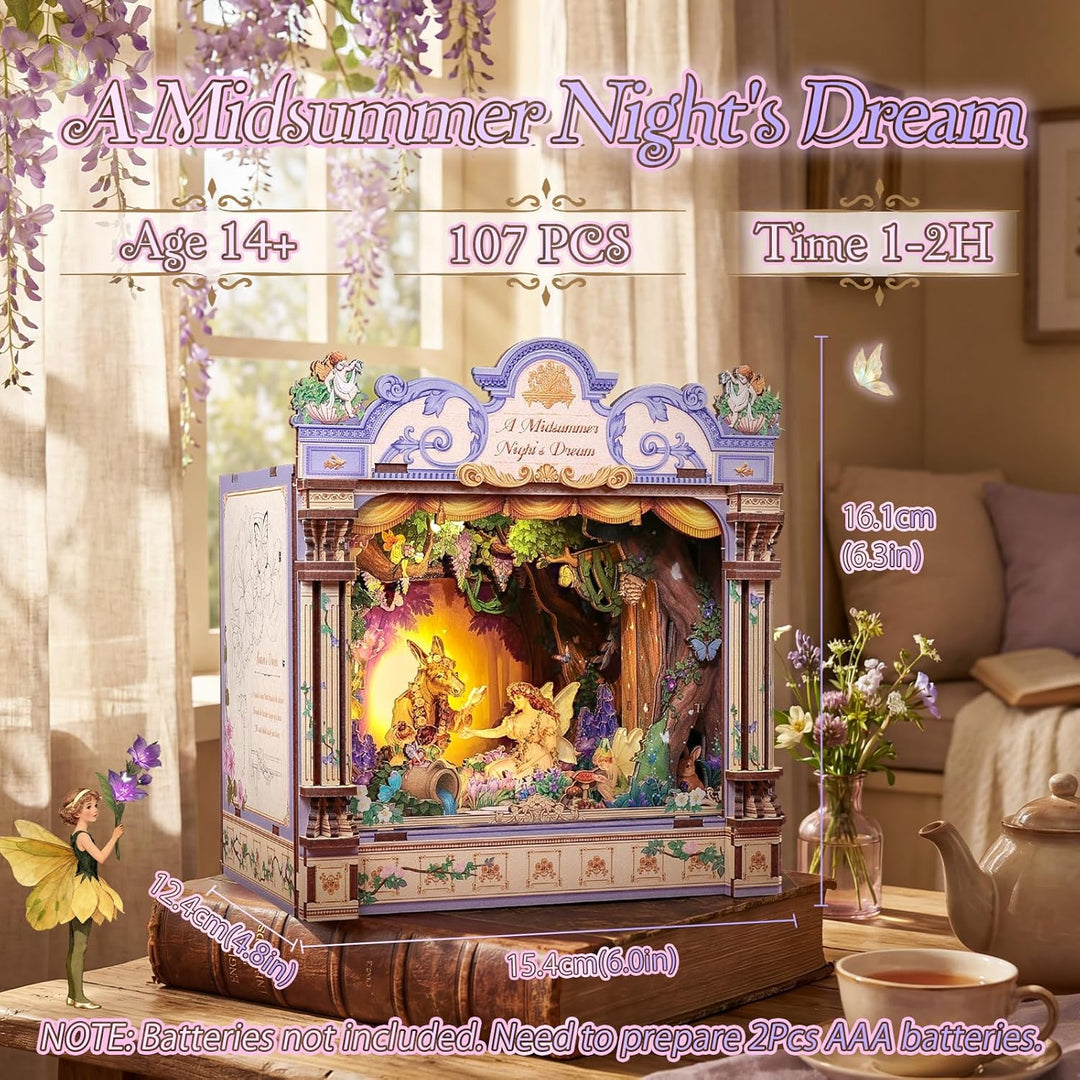 CUTEBEE Miniatur Haus Selber Bauen, 3D Holzpuzzle für Erwachsene, DIY Book Nook Kit, Shakespeare lit
