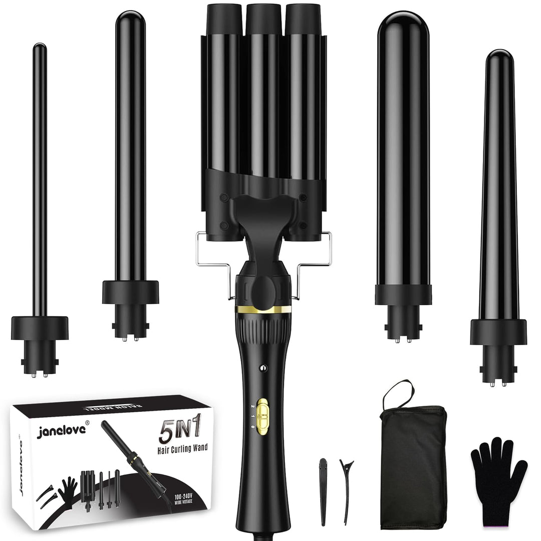 janelove Lockenstab 3 Fässer Set für Grosse und Kleine Locken, Turmalin-Keramik Welleneisen für Lang