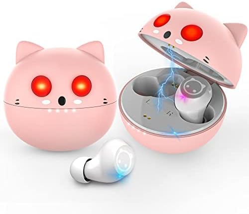 Togetface Pink Bluetooth Headphones In-Ear Wireless Headphones Earphones with Cute Cat Charging Case