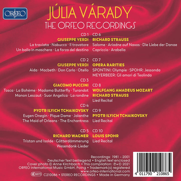 Júlia Várady - The Orfeo Recordings, Audio-CD