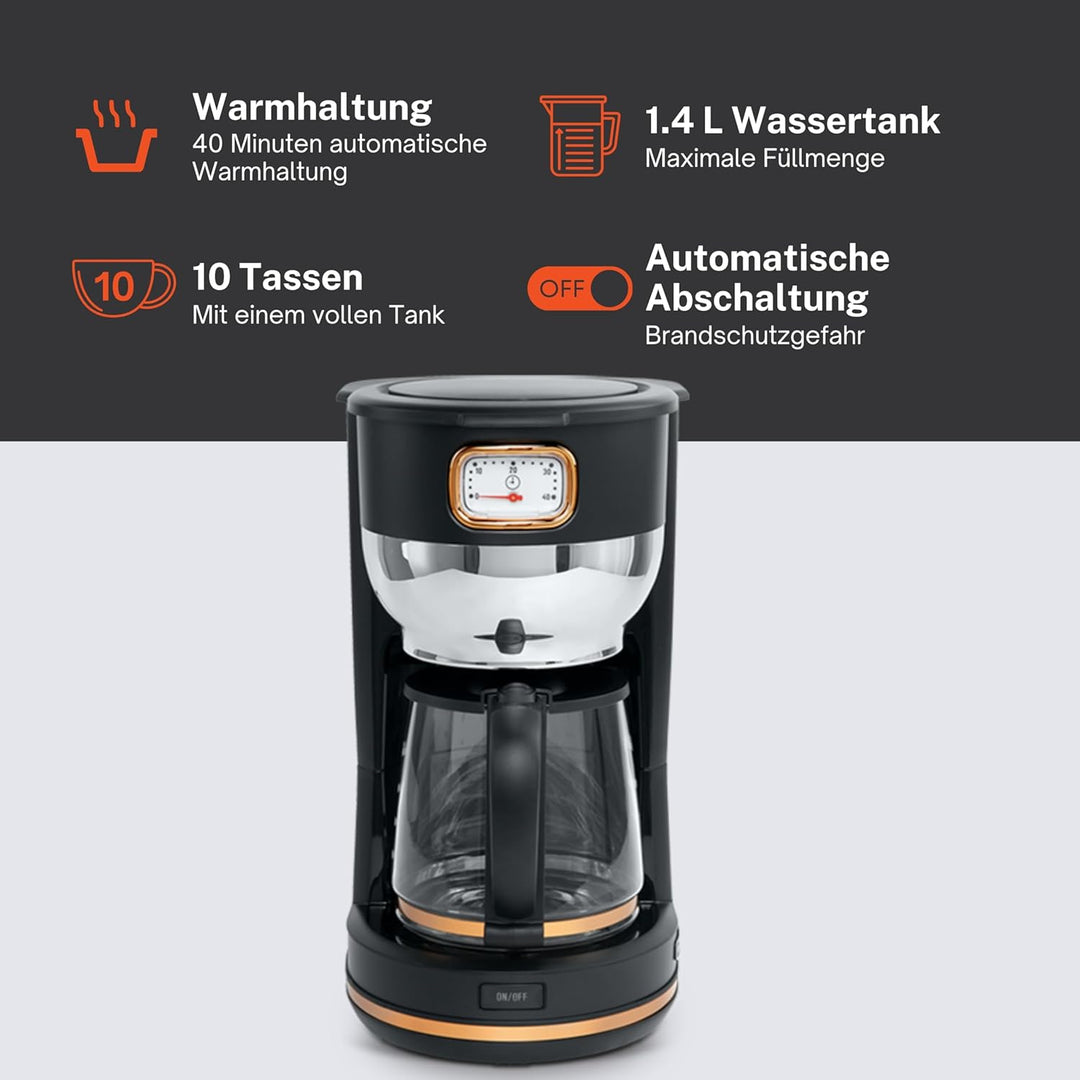 Muse Kaffeeautomat MS-220 BC | mit Glaskanne, analoge Anzeige für Warmhaltung, 10 Tassen Fassungsver
