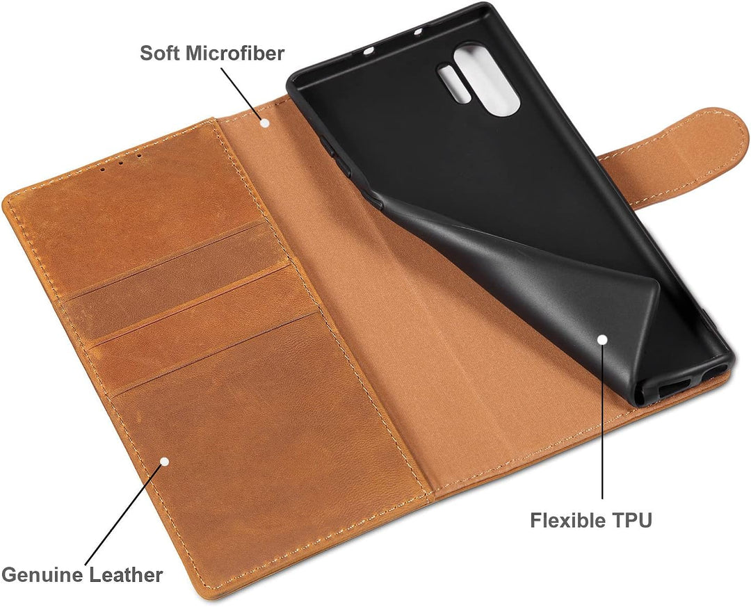 LENSUN Echtleder Hülle für Samsung Galaxy Note 10 Plus, Handyhülle [Echtes Leder] [Magnetverschluss]