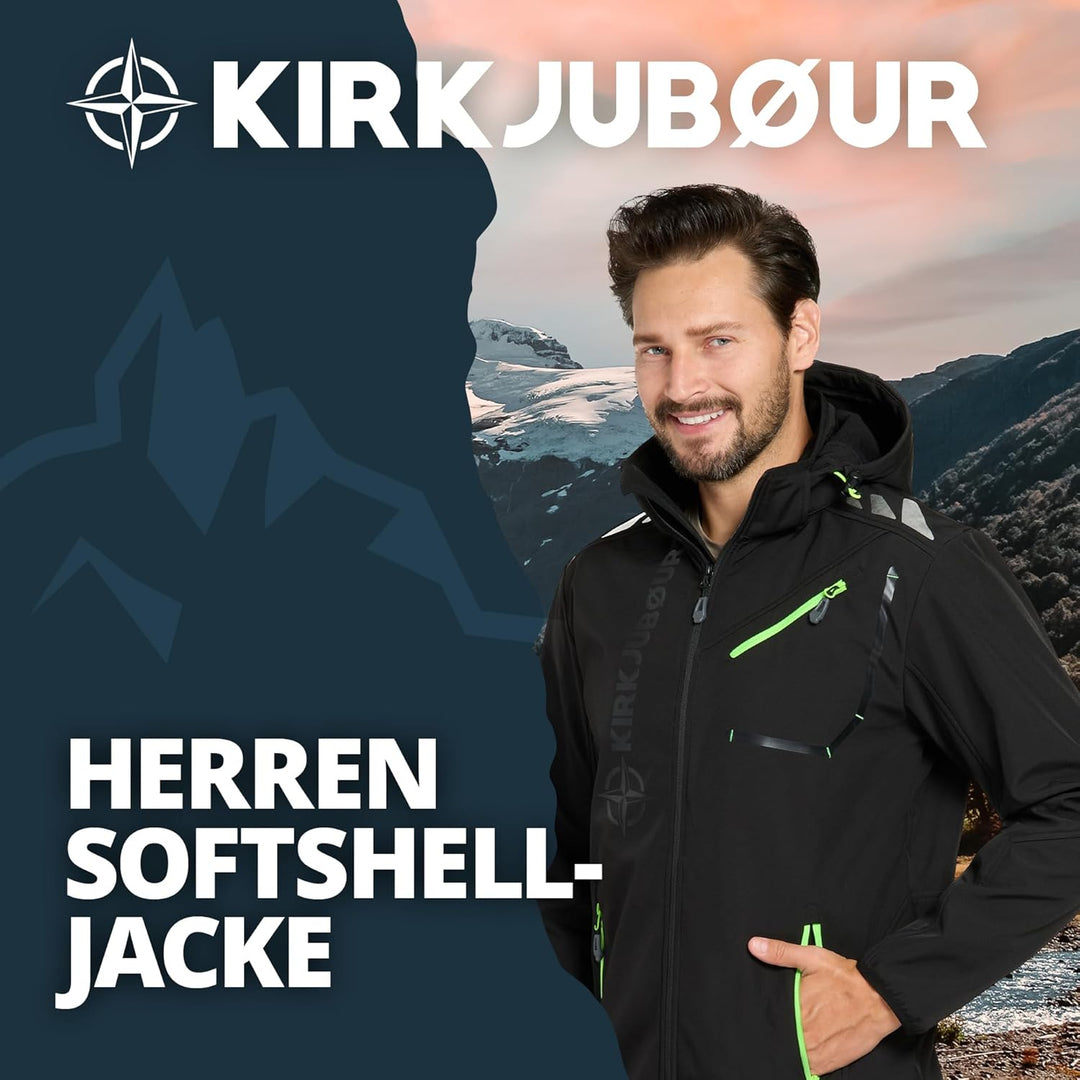 Kirkjubøur® Herren SOFTSHELLjacke 10.000 mm Wassersäule mit Kapuze und Fleecefutter, atmungsaktiv un