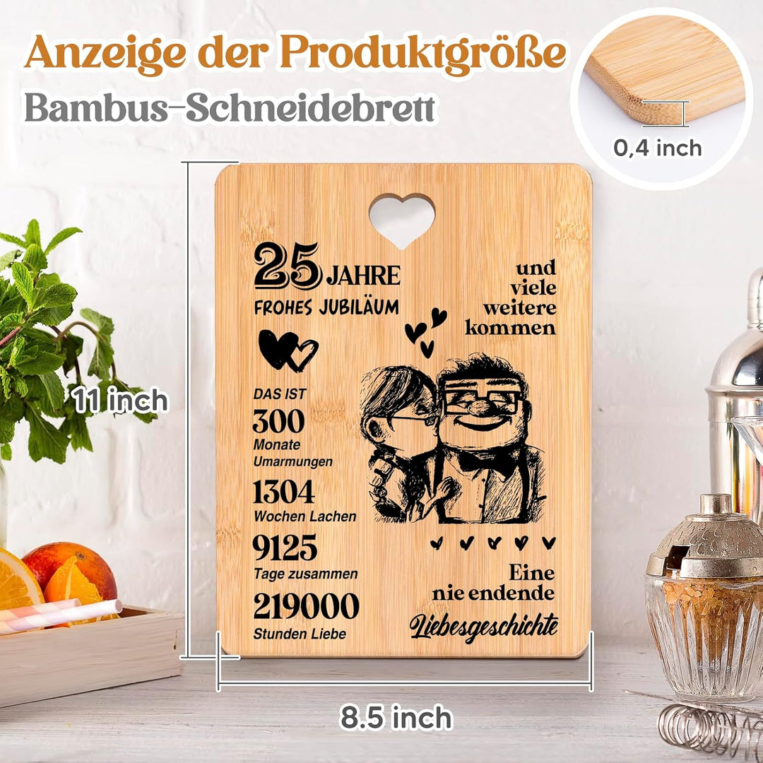 Silberhochzeit Geschenk, 25 Hochzeitstag Geschenk für Sie, Ihn, Freunde - Schneidebrett Geschenke zu