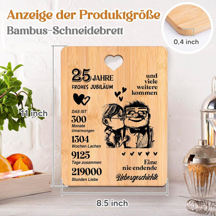 Silberhochzeit Geschenk, 25 Hochzeitstag Geschenk für Sie, Ihn, Freunde - Schneidebrett Geschenke zu