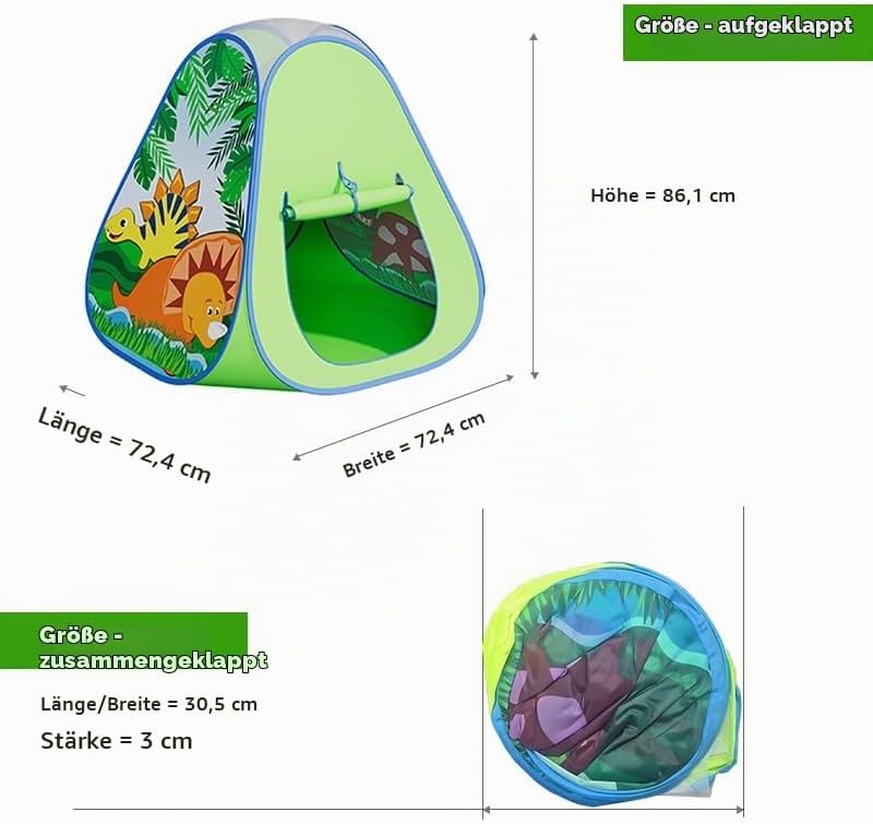 Pop Up Spielzelt Mit Dinosaurier-Motiv, Spielhaus für Kinder Drinnen &amp; Draussen, Faltbares Zelt Für