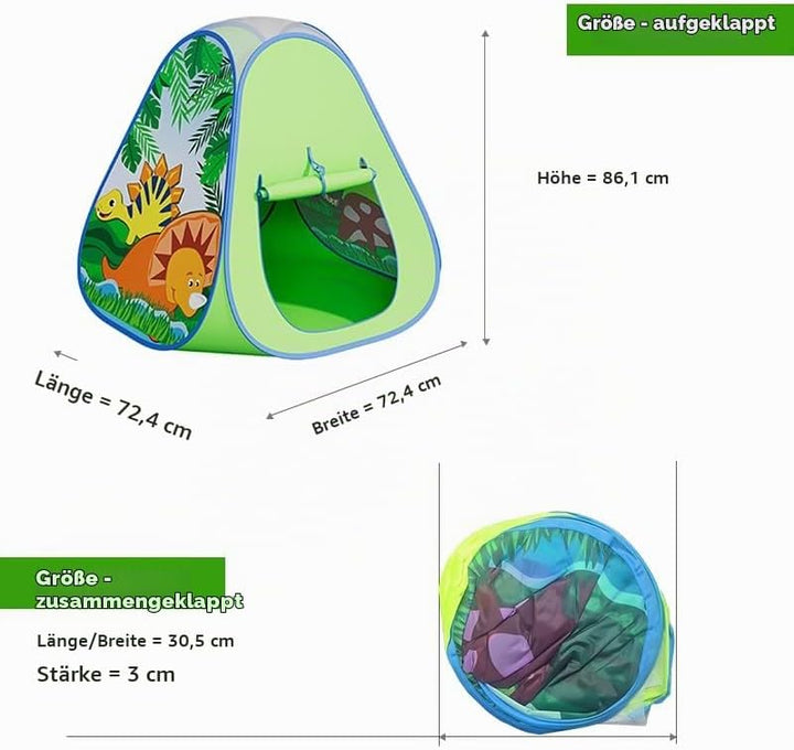 Pop Up Spielzelt Mit Dinosaurier-Motiv, Spielhaus für Kinder Drinnen &amp; Draussen, Faltbares Zelt Für