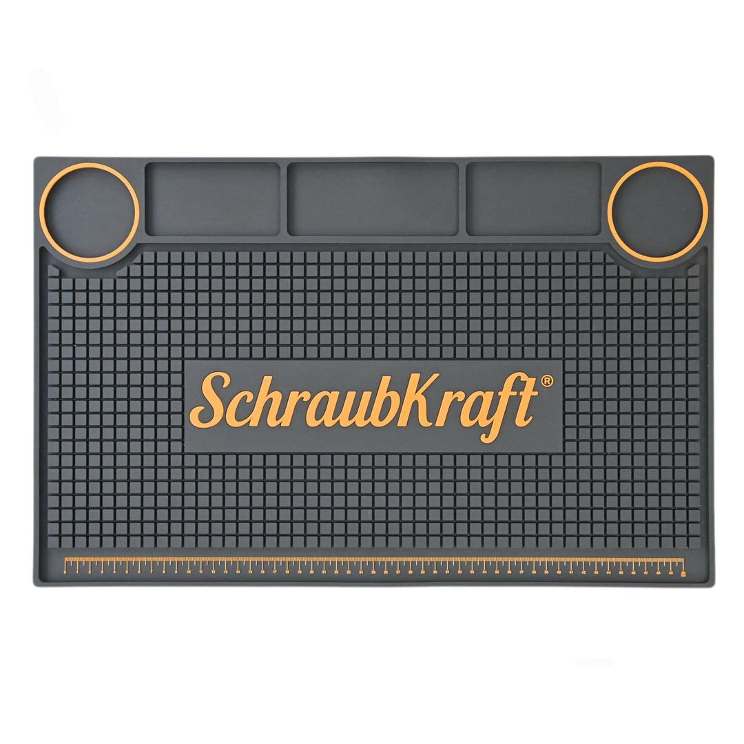 Premium Werkbankmatte (55 x 35cm) - Antirutsch Werkstattunterlage mit Organizer & Messskala I Robust