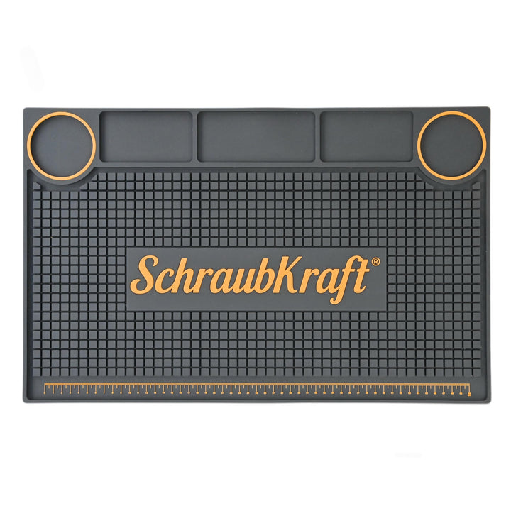 Premium Werkbankmatte (55 x 35cm) - Antirutsch Werkstattunterlage mit Organizer & Messskala I Robust
