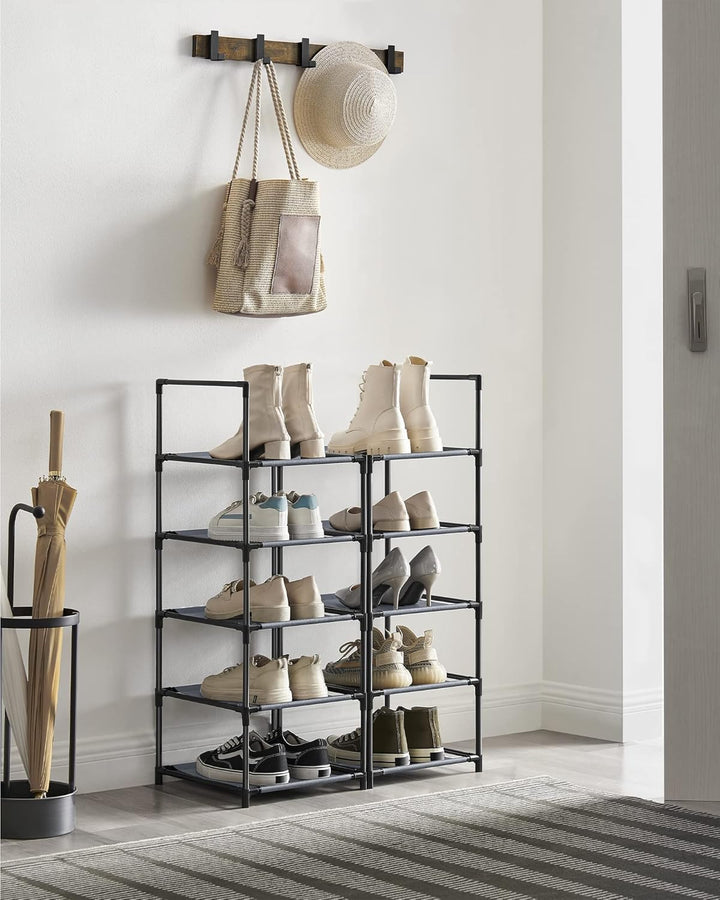 SONGMICS Schuhregal, 10 Ebenen, Schuhablage, Schuhaufbewahrung, schmal, 33 x 33 x 173 cm, Metallgest