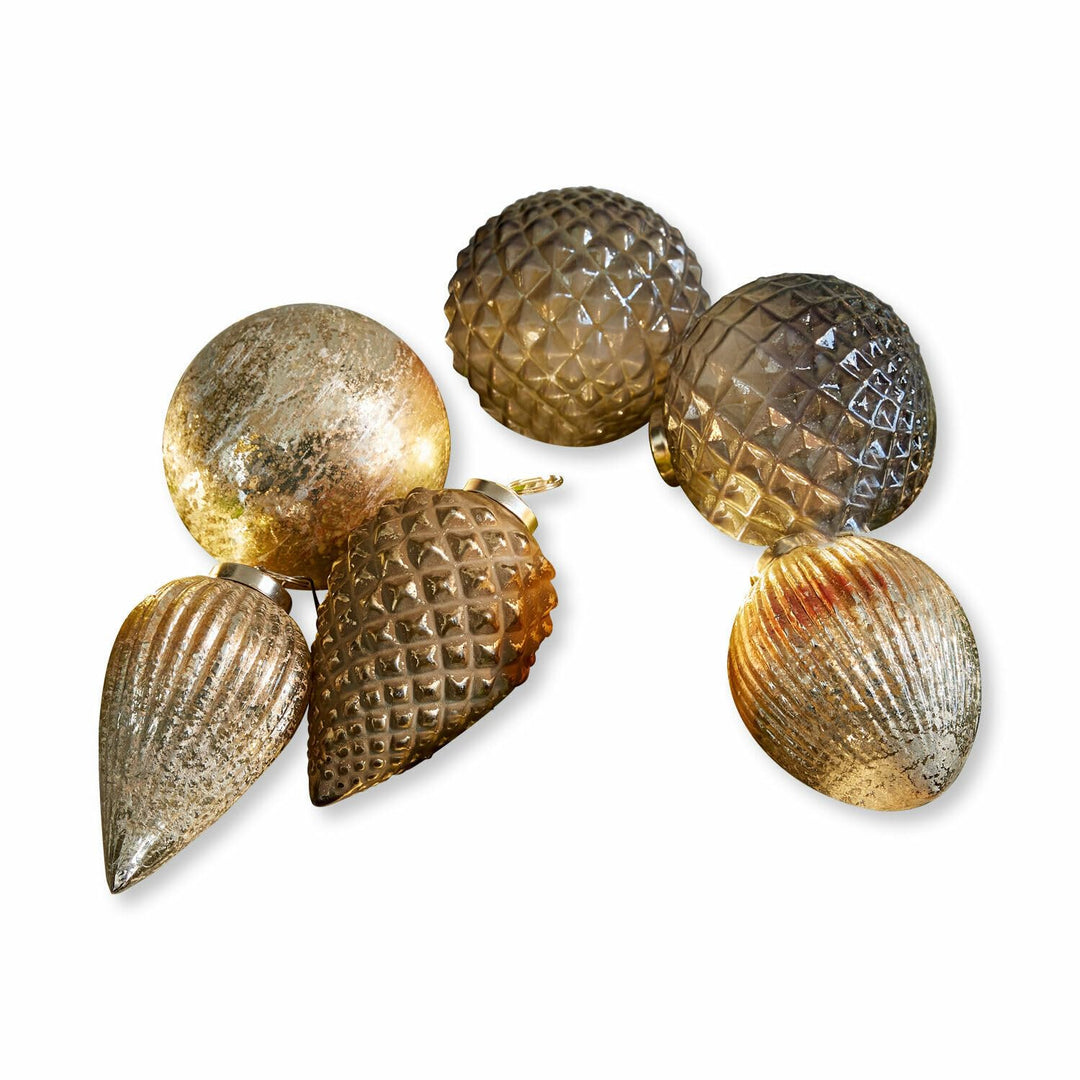 LOBERON® Weihnachtsschmuck 6er Set Layounne, Weihnachtsdeko, Glas, H/Ø ca. 10/10 cm, antiksilber/gra
