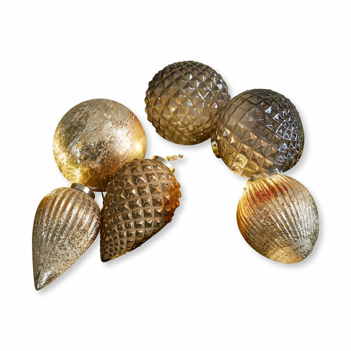 LOBERON® Weihnachtsschmuck 6er Set Layounne, Weihnachtsdeko, Glas, H/Ø ca. 10/10 cm, antiksilber/gra