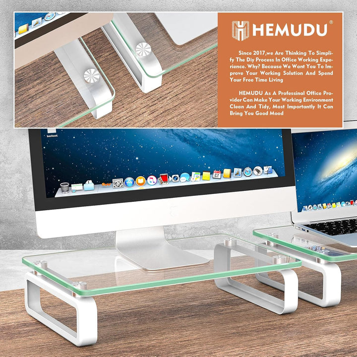Zwei Monitorständer aus Glas ergonomischer Laptopständer, Bildschirmständer Schwarz, Schwarz