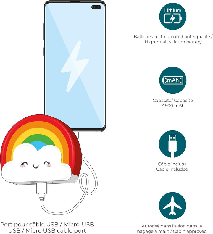 Legami - Tragbares Ladegerät, My Super Power, wiederaufladbarer Akku, 8,8 x 10,6 cm, Tema Rainbow, U