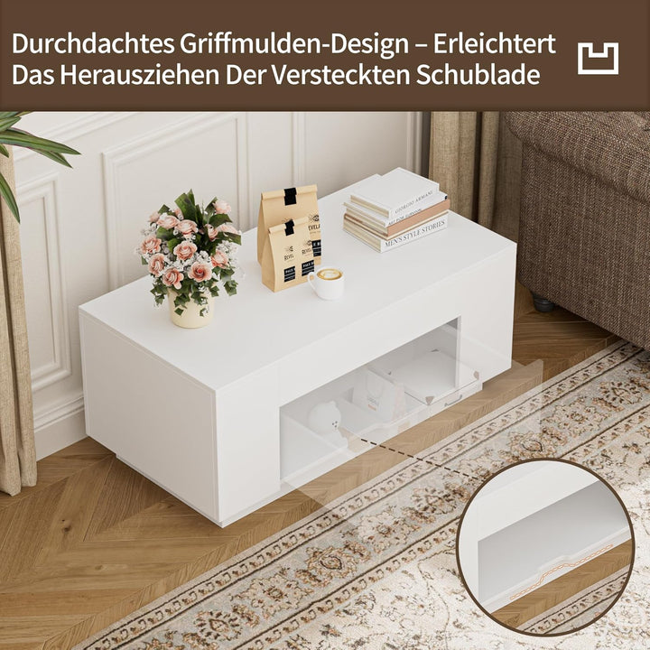 BonVache Couchtisch, Beistelltisch Couch, Wohnzimmertisch Holz mit Stauraum, Kaffeetisch mit Verstec