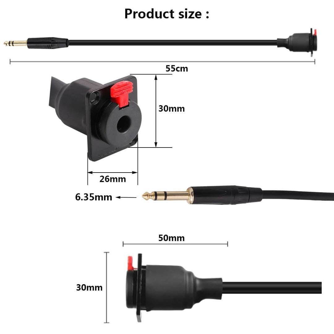 PENGLIN 50CM TRS Panel Mount Audio Verlängerungskabel, D-Typ 6.35mm Buchse auf TRS Stereo Stecker Fü