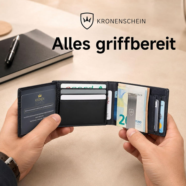 Kronenschein® Slim Wallet mit Münzfach &amp; RFID Schutz I Geldbörse Herren &amp; Damen klein I Portmonee mi