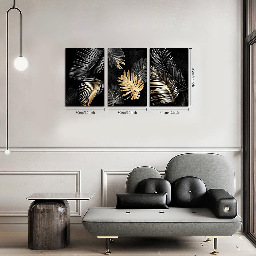 FajerminArt 3 Teilig Leinwandbilder Bilder Abstrakt Schwarzes Gold Baum bild auf leinwand Wandkunst