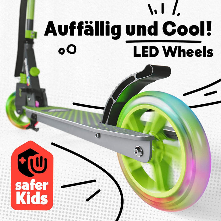 Apollo Skyracer City Roller mit LED Leuchträdern | Roller Kinder 6 Jahre | City Scooter mit Federung