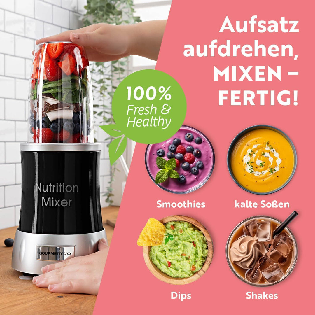 GOURMETmaxx Nutrition Mixer | Smoothie Maker mit XXL-Zubehörset | Standmixer 11-tlg. | Blender mit R