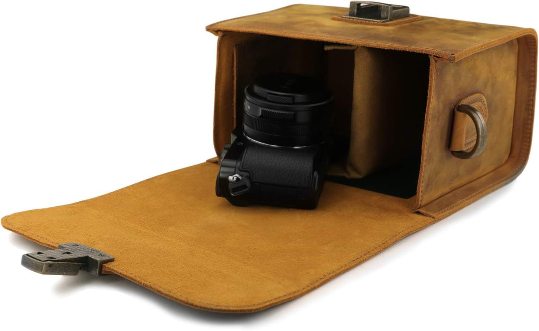 MegaGear Pebble Kameratasche - Kuriertasche aus echtem Leder für Spiegellose, Sofortbild- und DSLR K
