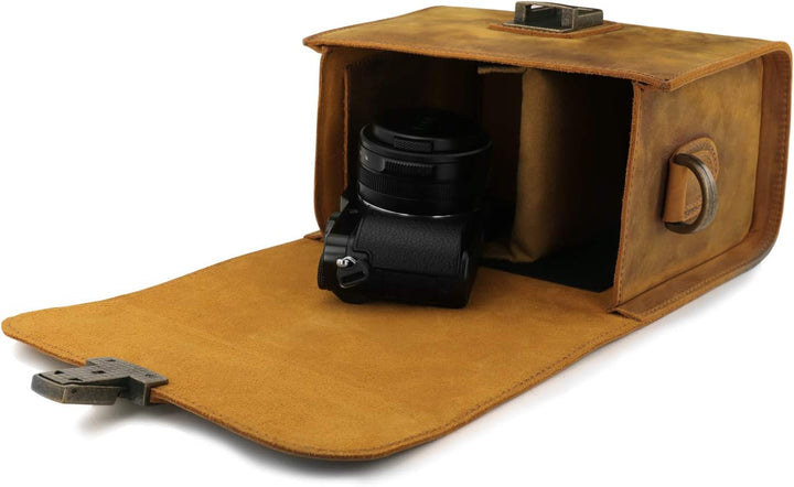 MegaGear Pebble Kameratasche - Kuriertasche aus echtem Leder für Spiegellose, Sofortbild- und DSLR K