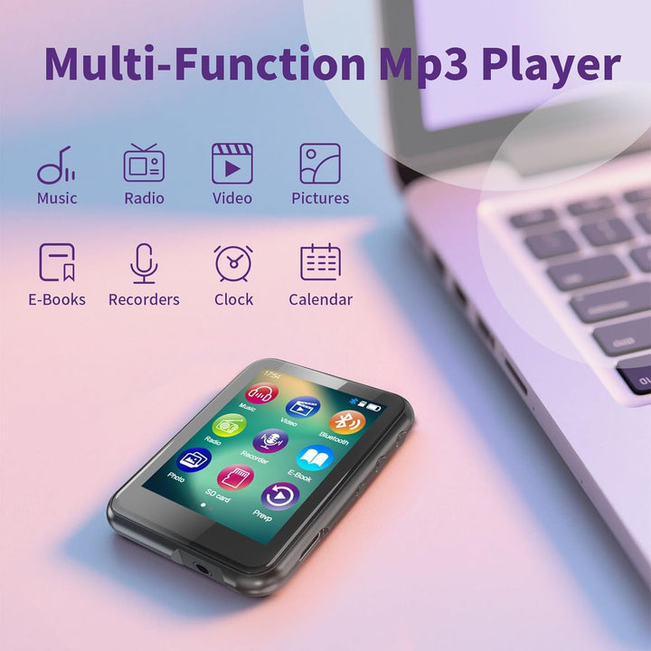 64 GB MP3-Player mit Bluetooth 5.3, QNGEE 2,4-Zoll-Full-Touchscreen-Musik-MP3 für Kinder, FM-Radio,