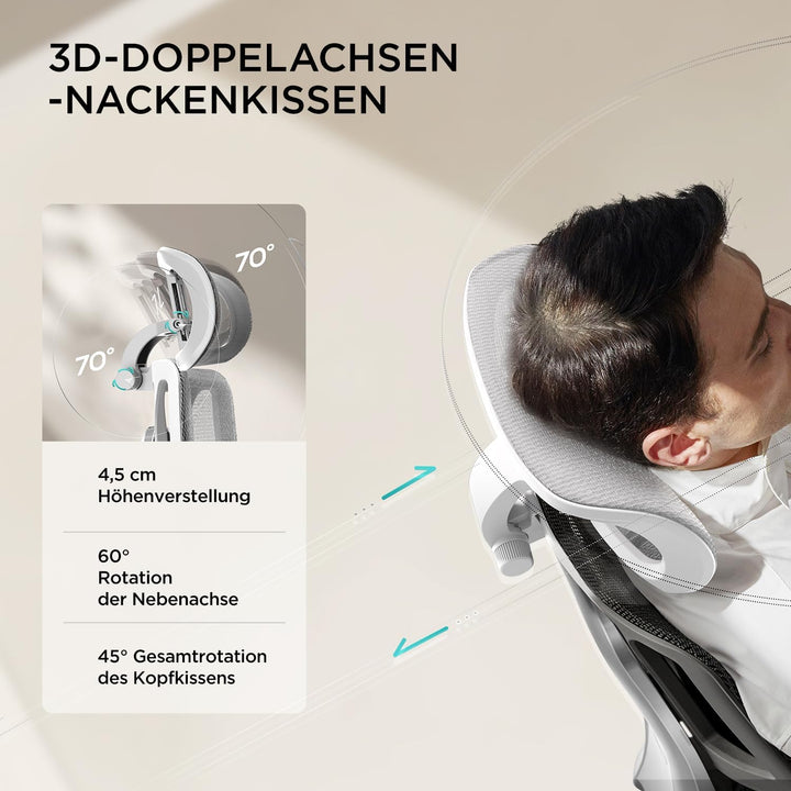 Hbada E3 Air Bürostuhl Ergonomisch, Schreibtischstuhl - mit 3-Zonen dynamischer Lendenwirbelstütze,
