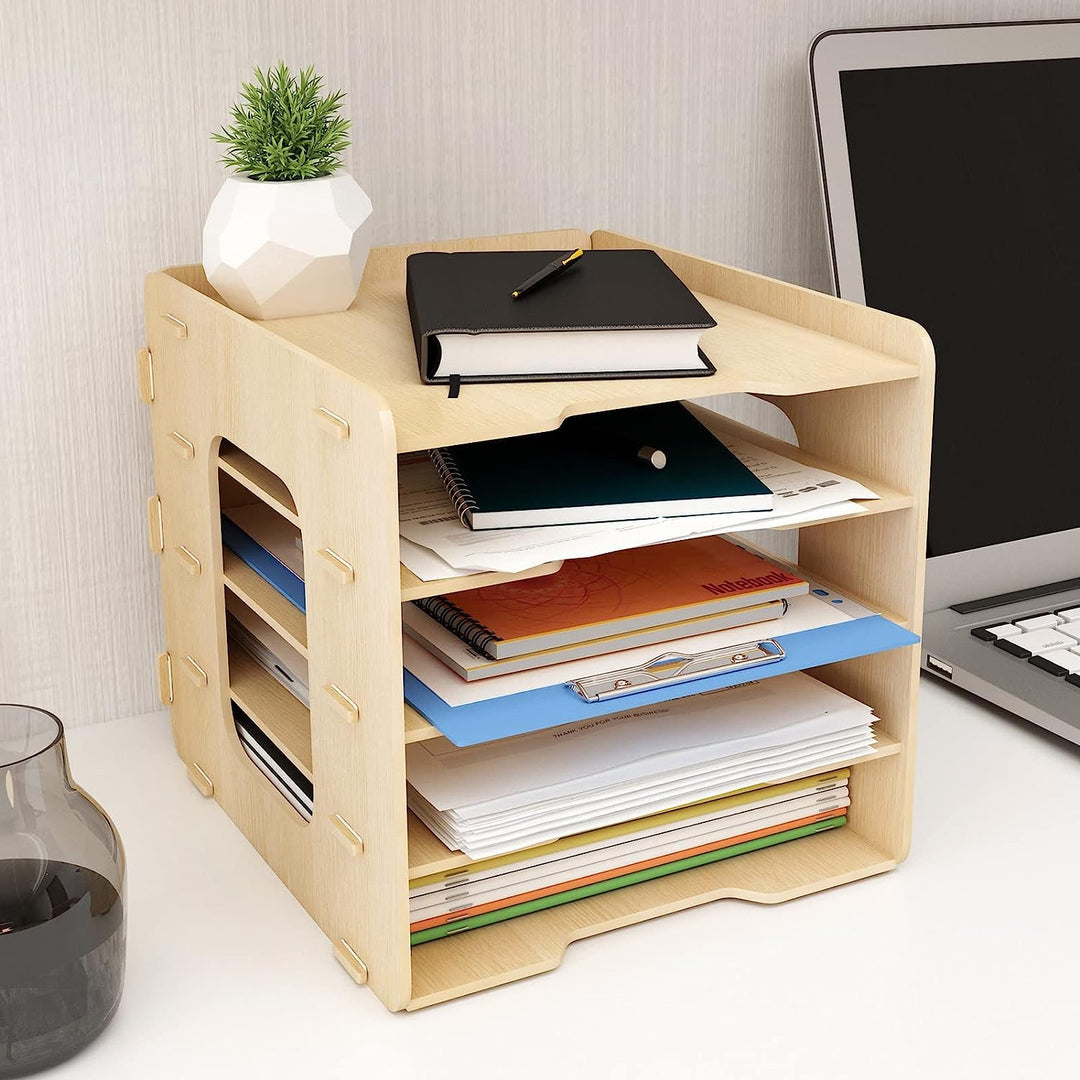 PUNCIA Dokumentenablage A4 Briefablage 5 Ablagefächer Holz Schreibtisch Datei Organizer Papierablage