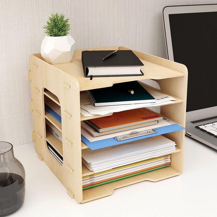 PUNCIA Dokumentenablage A4 Briefablage 5 Ablagefächer Holz Schreibtisch Datei Organizer Papierablage