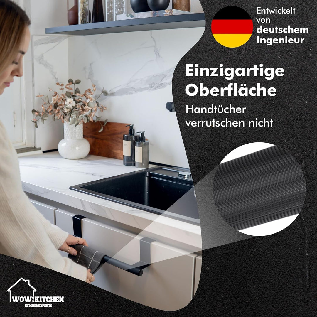 Wow!Kitchen® Handtuchhalter ohne Bohren, Handtuchhalter Schwarz, Stilvoller Edelstahl Handtuchhalter