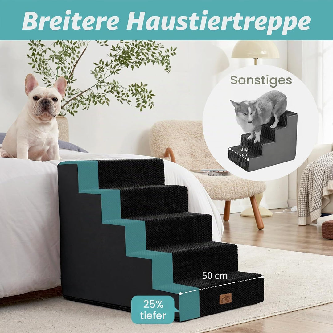 Hundetreppe für Kleine Hunde, 5 Stufen Breiter Haustiertreppe für Bett Couch Auto, 60cm Hoch Hochdic